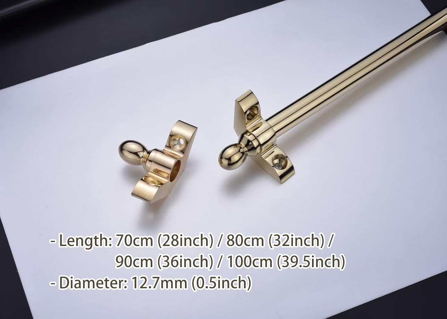 Bright Brass Rod with Holder Bracket Hardware, Stair Rods with Round Finial ＆ Brackets, Gold Color Stairway Rod for Indoor Decor(Brass-1 Pc,28in)