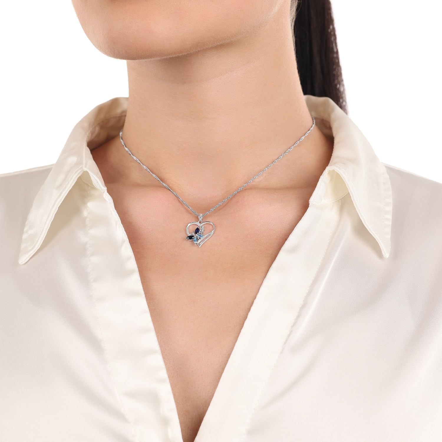 Amor Kette mit Anhänger 925 Sterling Silber Damen Halsschmuck, mit Zirkonia synth., 42 cm, Weiß, Herz, Kommt in Schmuck Geschenk Box, 2026579