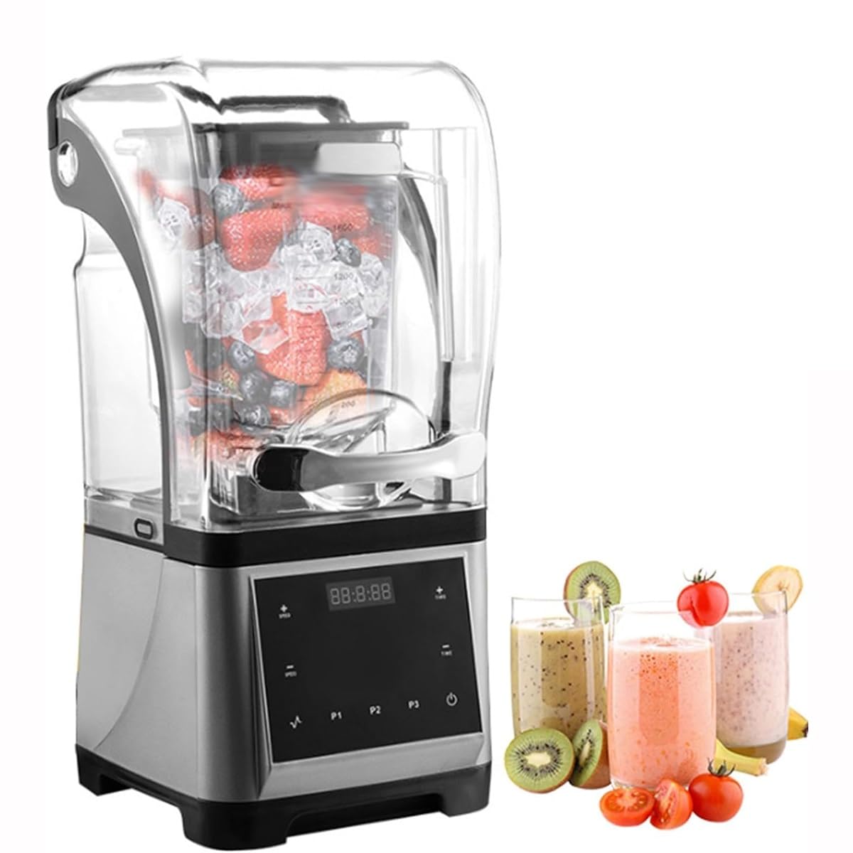 Commercial Shaved Ice Machine 1800W Professional Electric Blender 1 8L Multifunctional Stand Smoothie Maker with Mute Hood Speed