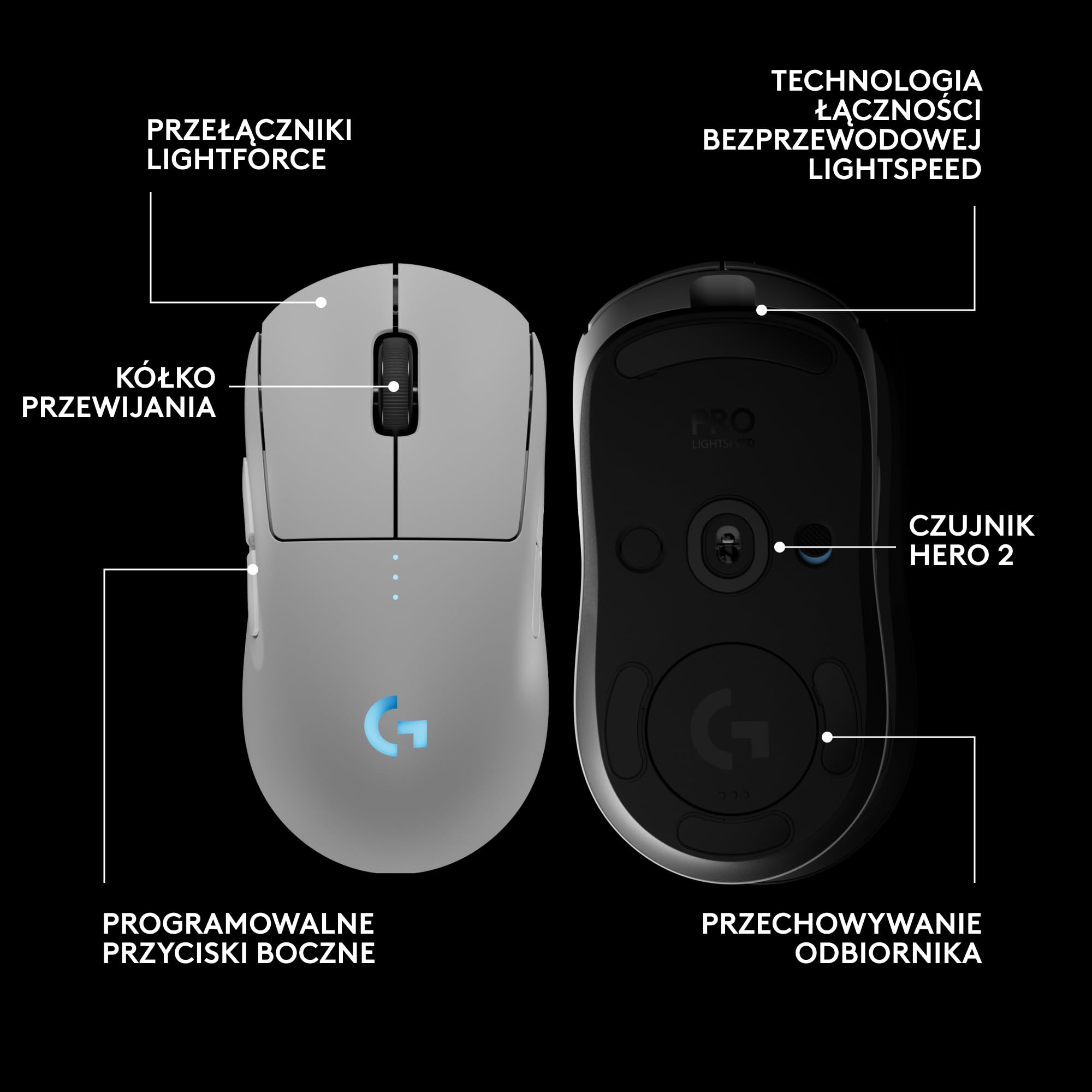 Bezprzewodowa mysz do gier PRO 2 LIGHTSPEED, do 4 konfigurowalnych i przełączanych magnetycznych przycisków bocznych, ładowanie przez USB-C, czujnik 32k DPI do komputerów PC/Mac