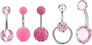 Conjunto de 5 Piercings para Ombligo con circonitas de 5 Colores, Color Rosa
