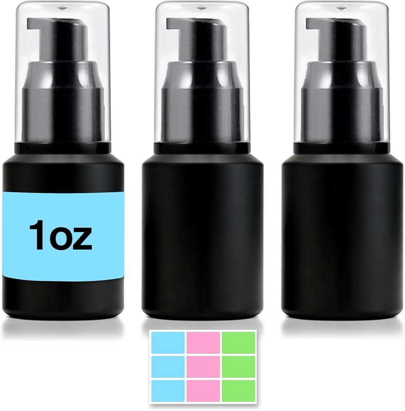 DPLASKA Frascos de Vidro Fosco Preto com Bomba para Cremes, 30 mL, Pacote com 3