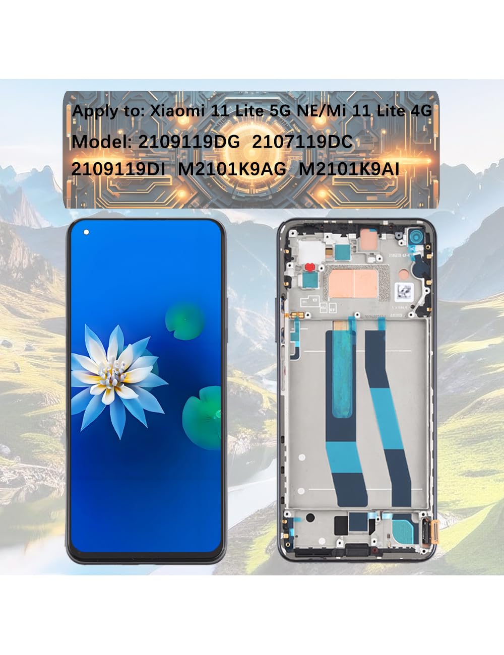 H&LYCYJ Display per Xiaomi 11 Lite 5G NE/Mi 11 Lite 4G TFT 2109119DG 2107119DC 2109119DI - Kit di ricambio per schermo LCD (nero con cornice)