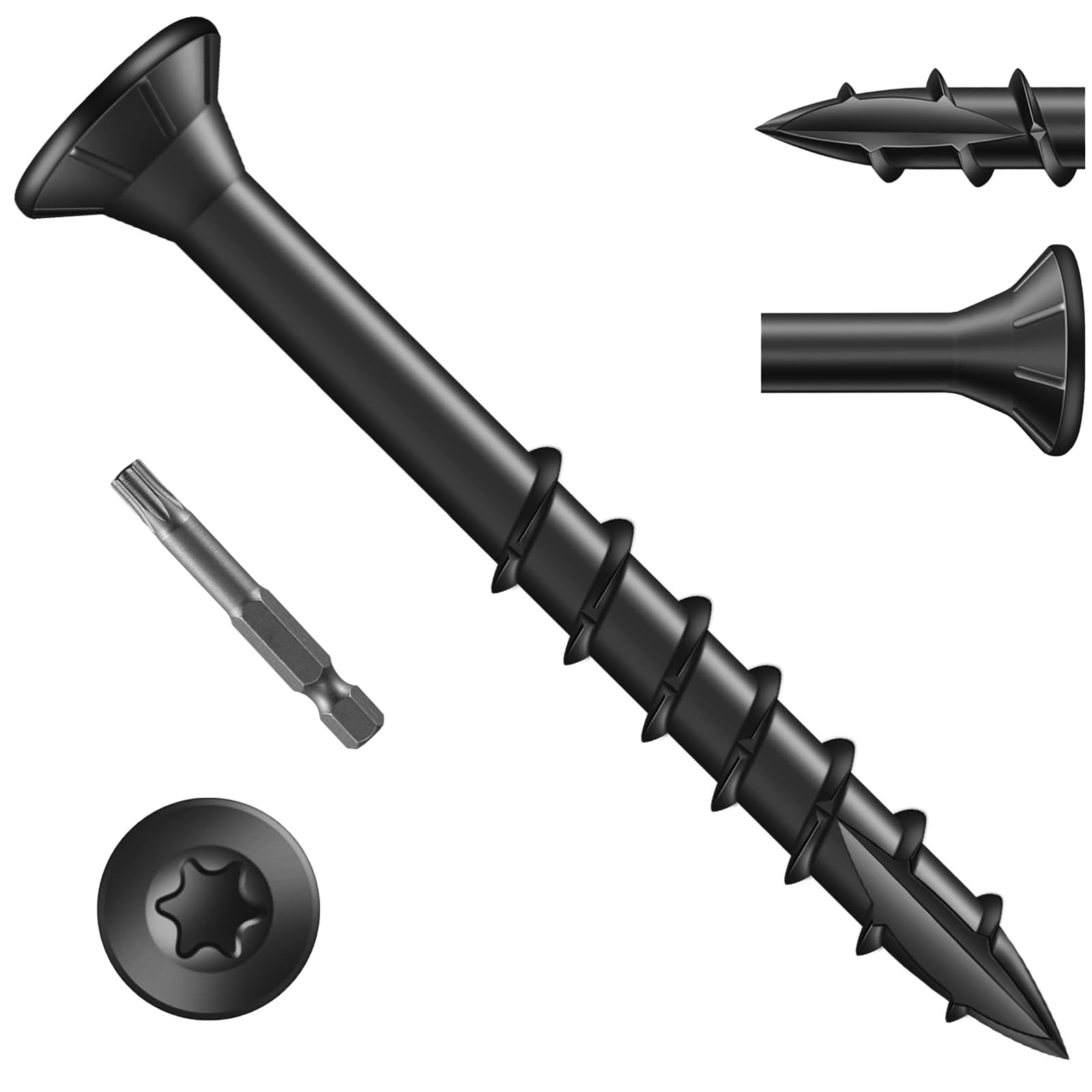 Zynthor 80Pcs 4.2 x 41mm Decking Screws, Black Wood Screws, Heavy-Duty Outdoor Torx Drive Head Deck Screw, Rust Resistant Coated for Timber, Fence, T25 Torx Bit