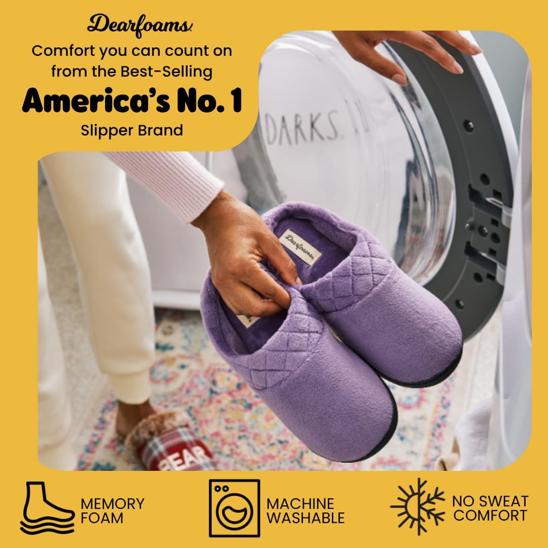 Dearfoams Women's Lightweight Memory Foam Indoor House Slipper Darcy Velour Clog with Wide Widths - Image 4