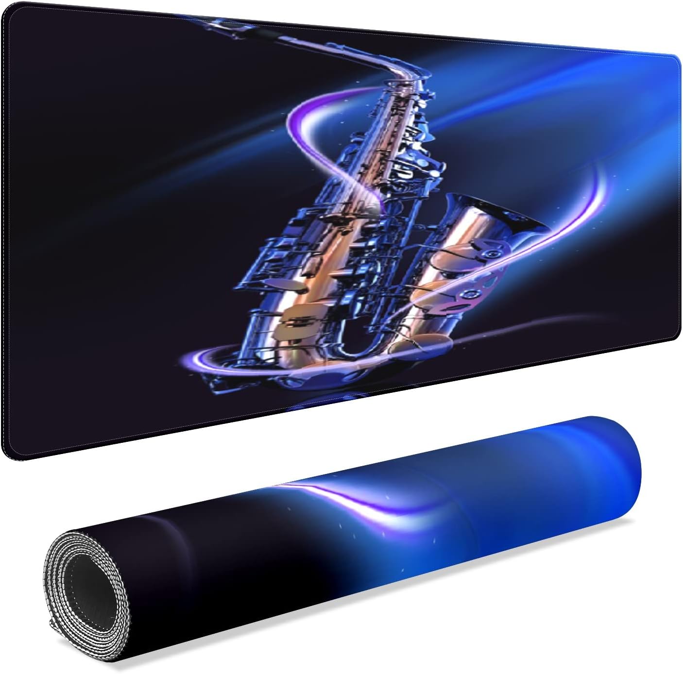 Extended Gaming Mouse Pads Musical Saxophone Large Computer Keyboard Mouse Mat Thick Desk Pad Rubber Base Stitched Edges Playmat for Gamer Home Office Decor 35.4''x15.7''