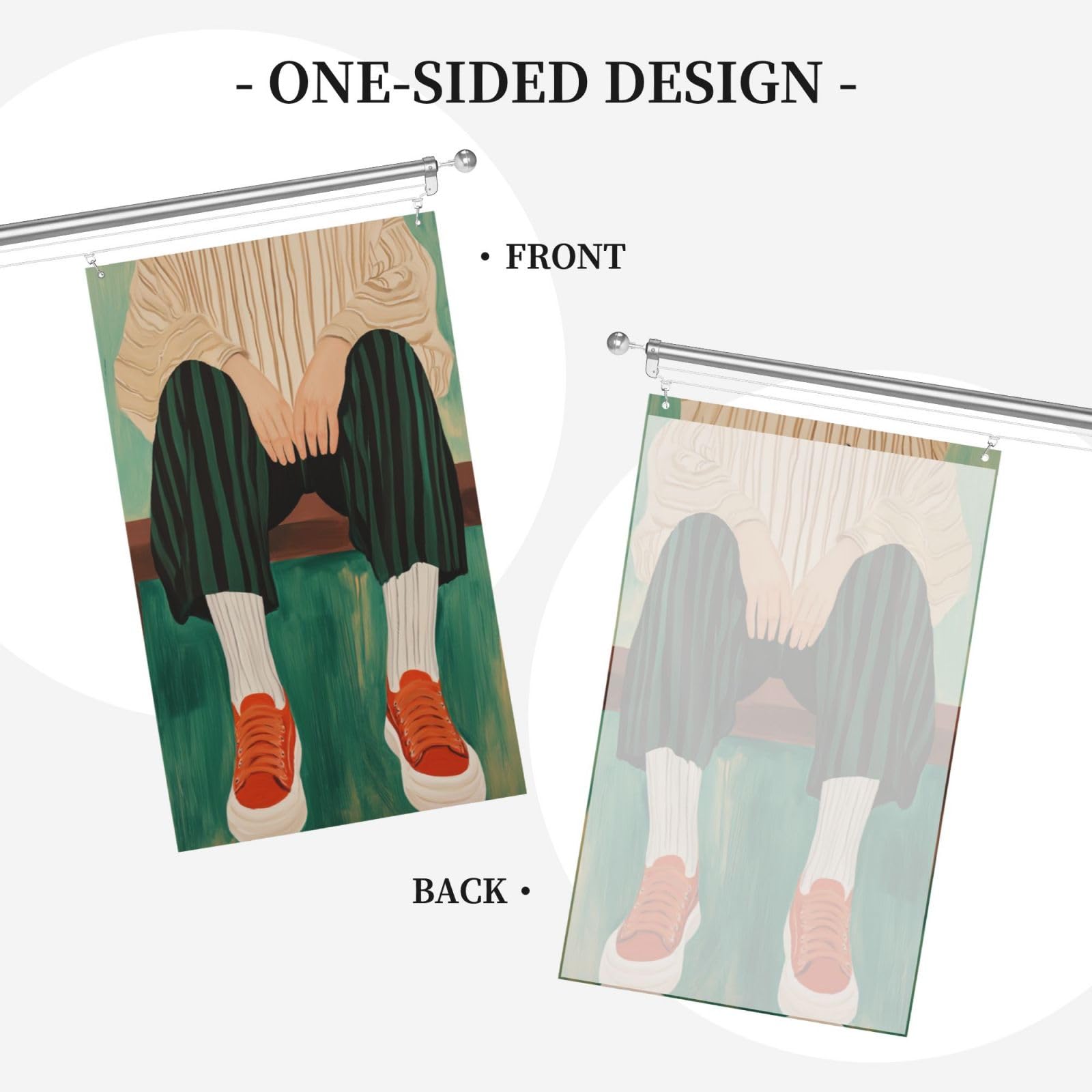 Woman Sitting On Bench Aesthetic Yard House Flags,3x5 Ft Season Greeting Banner With Grommets Indoor Outdoor Party Home Decorations