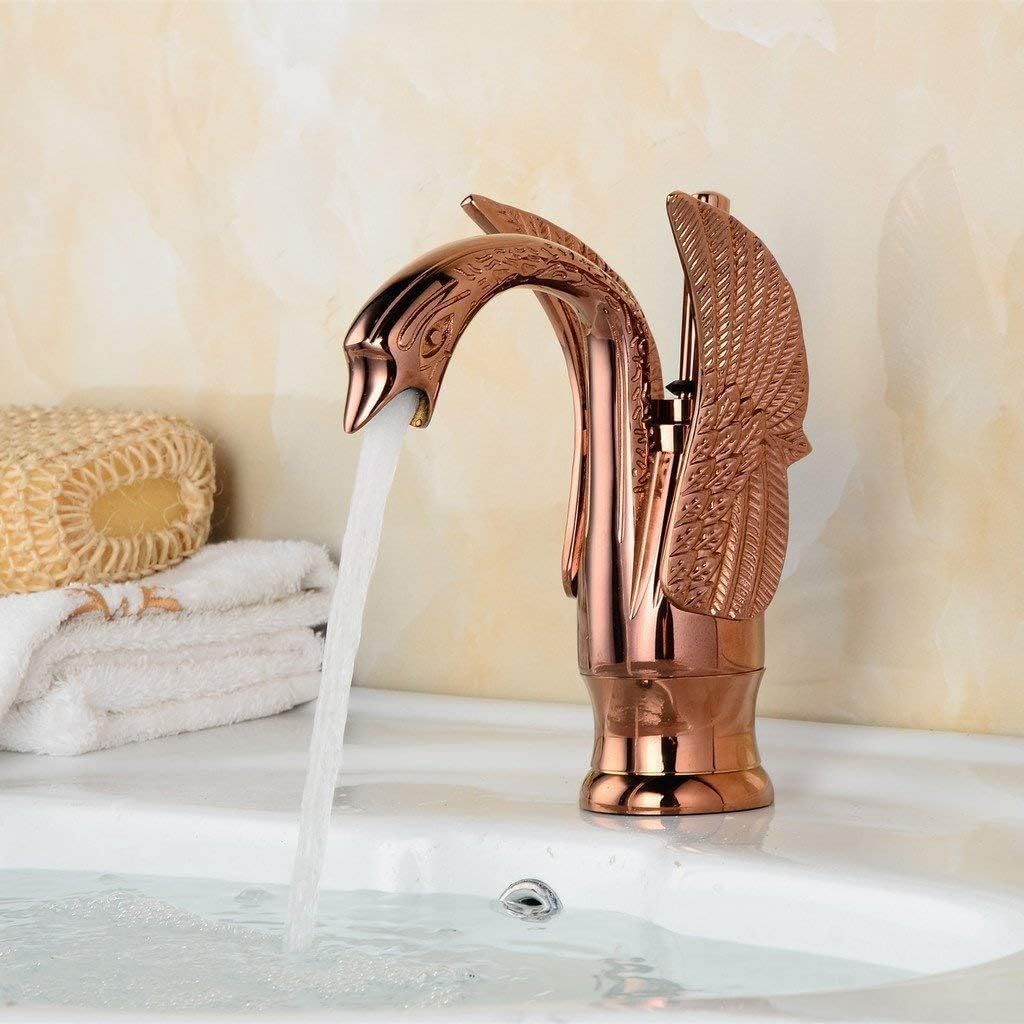 Bathroom Sink Faucet Swan Antique Copper Single Handle One Hole Vanity Faucets Bath Lavatory Deck Mount Commercial