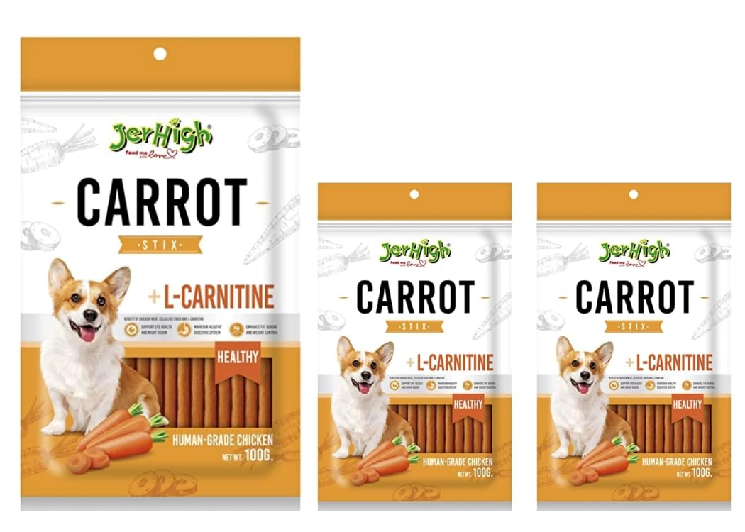 JerHigh Human Grade High Protein Snack & Training Free from by-Products & Gluten, Carrot Chicken Dog Treats Stick for All Life Stages (3 X 100g) (B0CH1W5TP9) Amazon Price History, Amazon Price Tracker