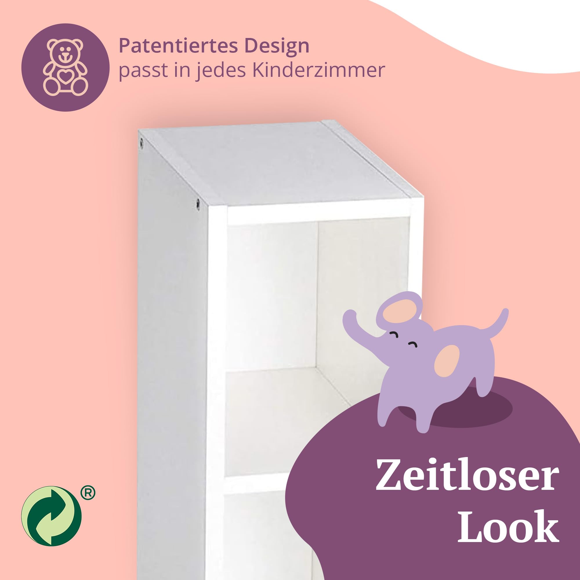 Puckdaddy® Stauraumregal Max, für Malm Kommode, Weiß, Kinderzimmer | Für IKEA Malm Kommode, MDF, Weiß, Fächerregal, Stauraumregal, Maße 19×30×98 cm