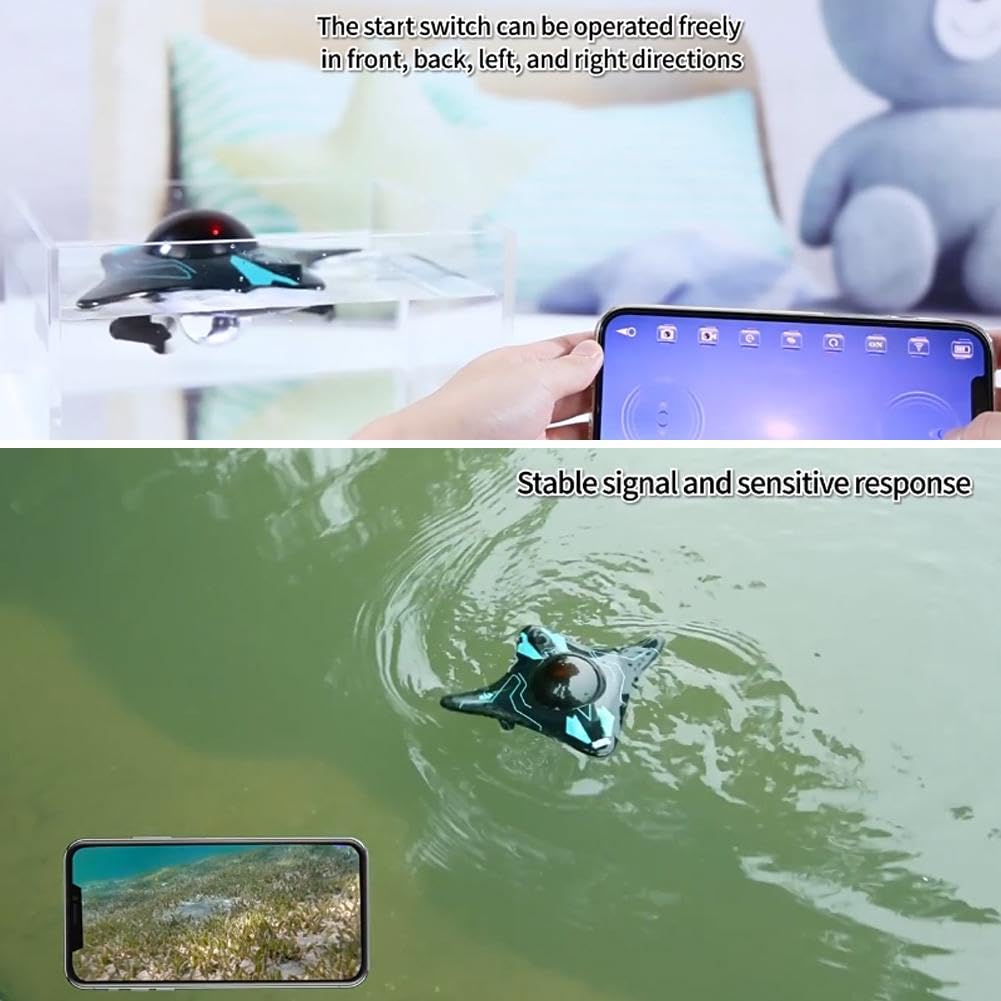 Dron submarino 2026, diseño biónico RC barco con cámara, barco a control remoto impermeable en forma de manta, control de aplicación inteligente, transmisión de imagen en tiempo real, para exploración