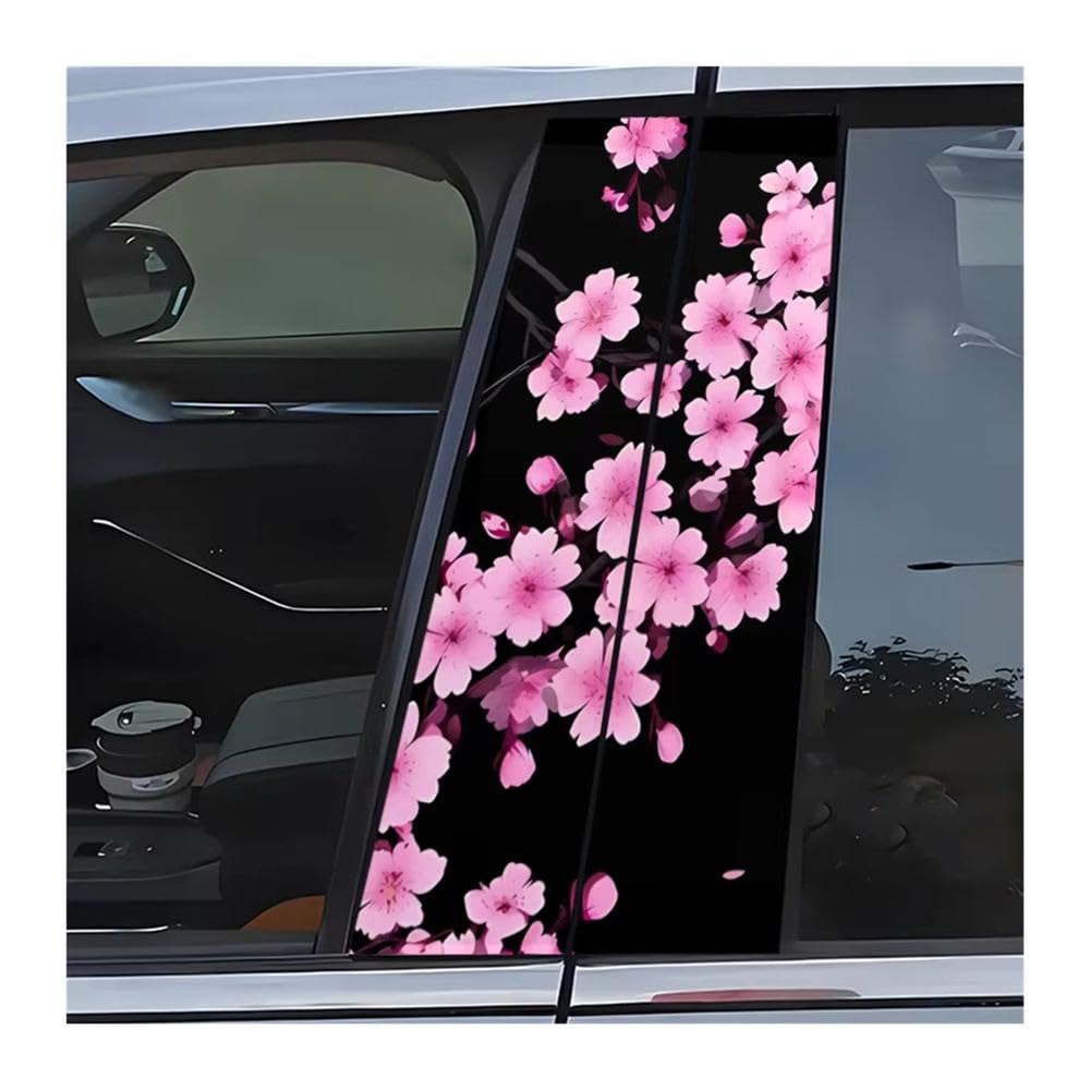 Bertdcx One Color Waterproof Pink Cherry Blossom Sticker Suitable For Car B-Pillars And Plastic Surfaces Auto Parts