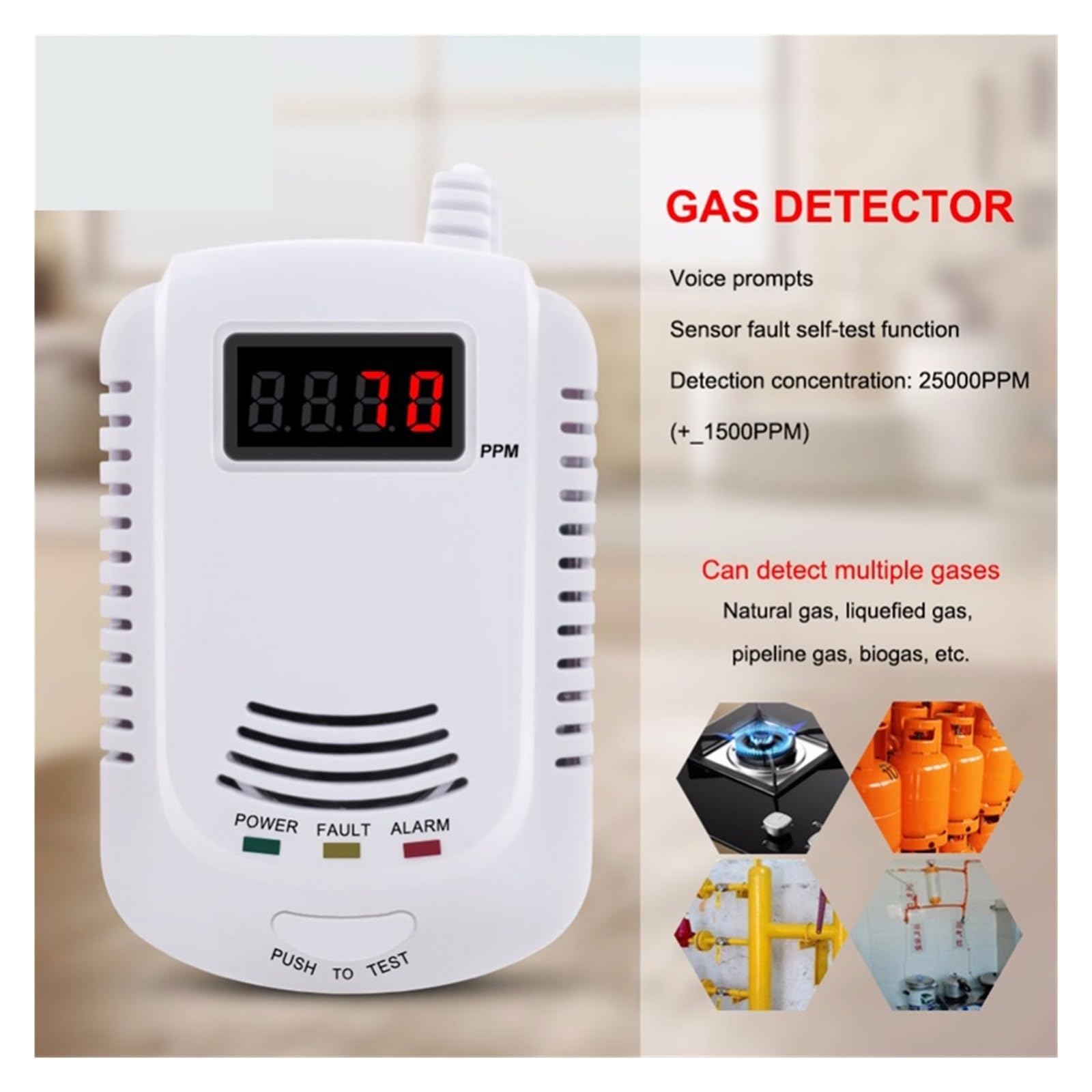 Kit De Alarma De Cocina Con Aviso Por Voz Independiente Con Pantalla LCD Natural Inflamable