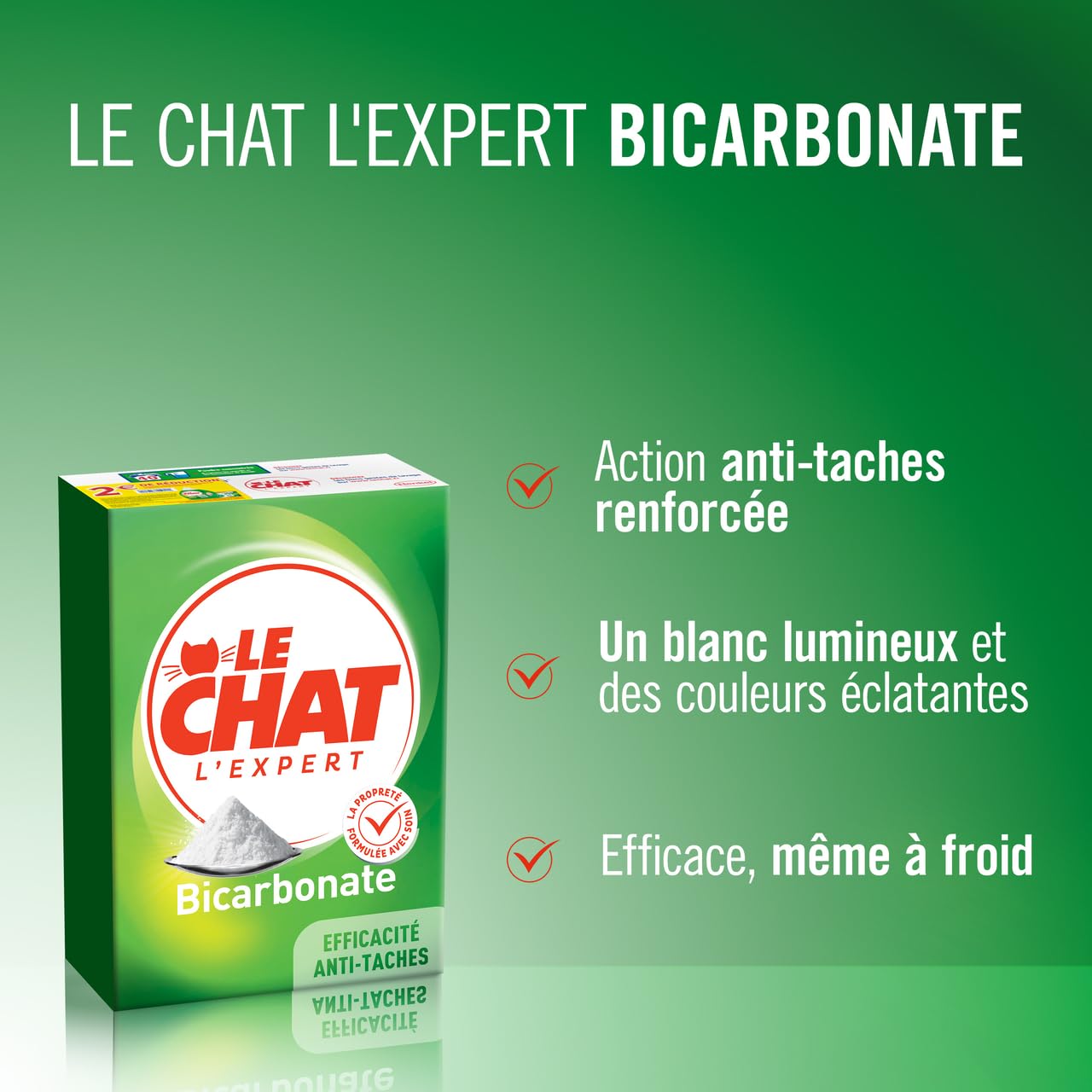 Le Chat Lessive en Poudre, L'Expert Bicarbonate, Lessive pour entretien du linge,Fraicheur longue duree, Efficacite anti-taches, 40 lavages