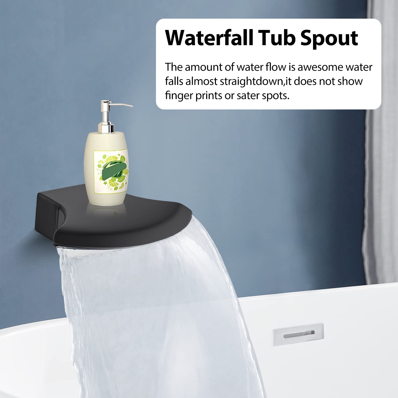 Midanya Boquilla de bañera para grifo de ducha, boquilla de bañera, color negro mate, montaje en pared, grifo de cascada, boquilla de llenado de alto flujo, boquilla de cascada para baño