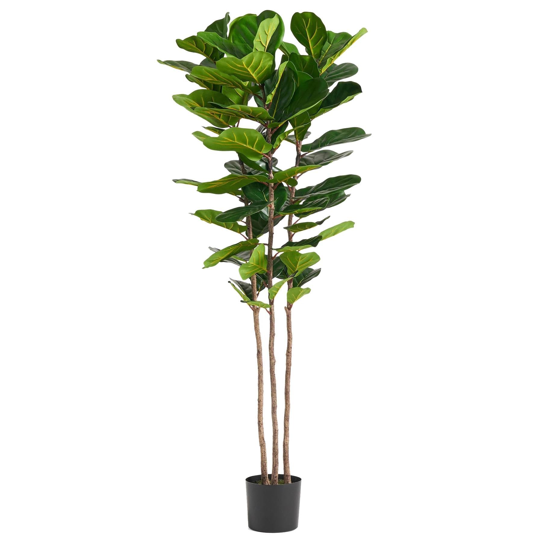 Leaf Design UK Artificial Plant Fiddle Fig Tree Plant Black Plastic Pot