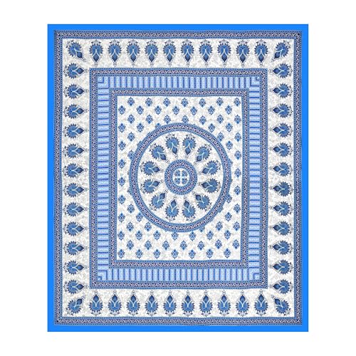 Image of JAIPUR PRINTS 100% Cotton Bedsheet for Double Size Bed bedsheets Rajasthani Jaipuri Printed Double Size Bedsheet with 2 Pillow Cover / 90x100 inch / 235x215 cm / (Blue & White)