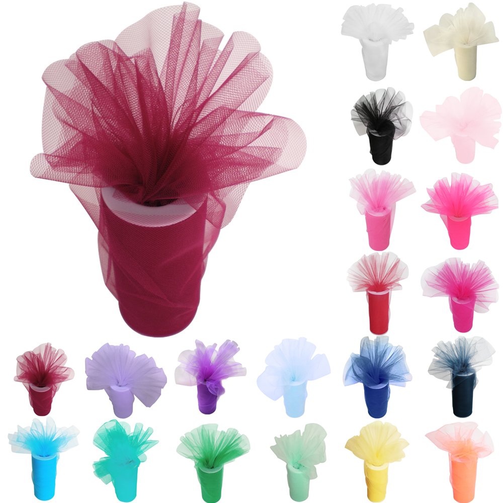 Time to Sparkle 4pcs 6inchx25 yards Tulle Roll Spool Tutu Party Birthday Wraping Crafts Bridal Bow Skirt Wedding Decor, Burgundy