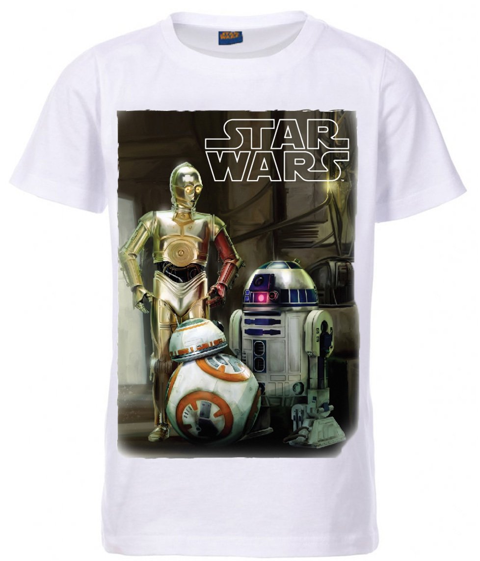 Star Wars T Shirt Kids Boys Girls Cotton R2-D2 C-3P0 and BB-8 (8-9 Years, White)