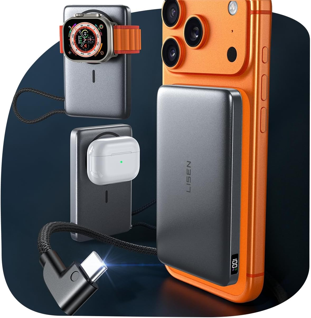 Ultra Slim MagSafe Power Bank for iPhone and Apple Watch,10000mAh MagSafe Battery Pack,Alloy Magnetic Portable Charger for iPhone 17 Air Pro Max Plus 16/15,Apple Watch S11 /S10/S9/SE