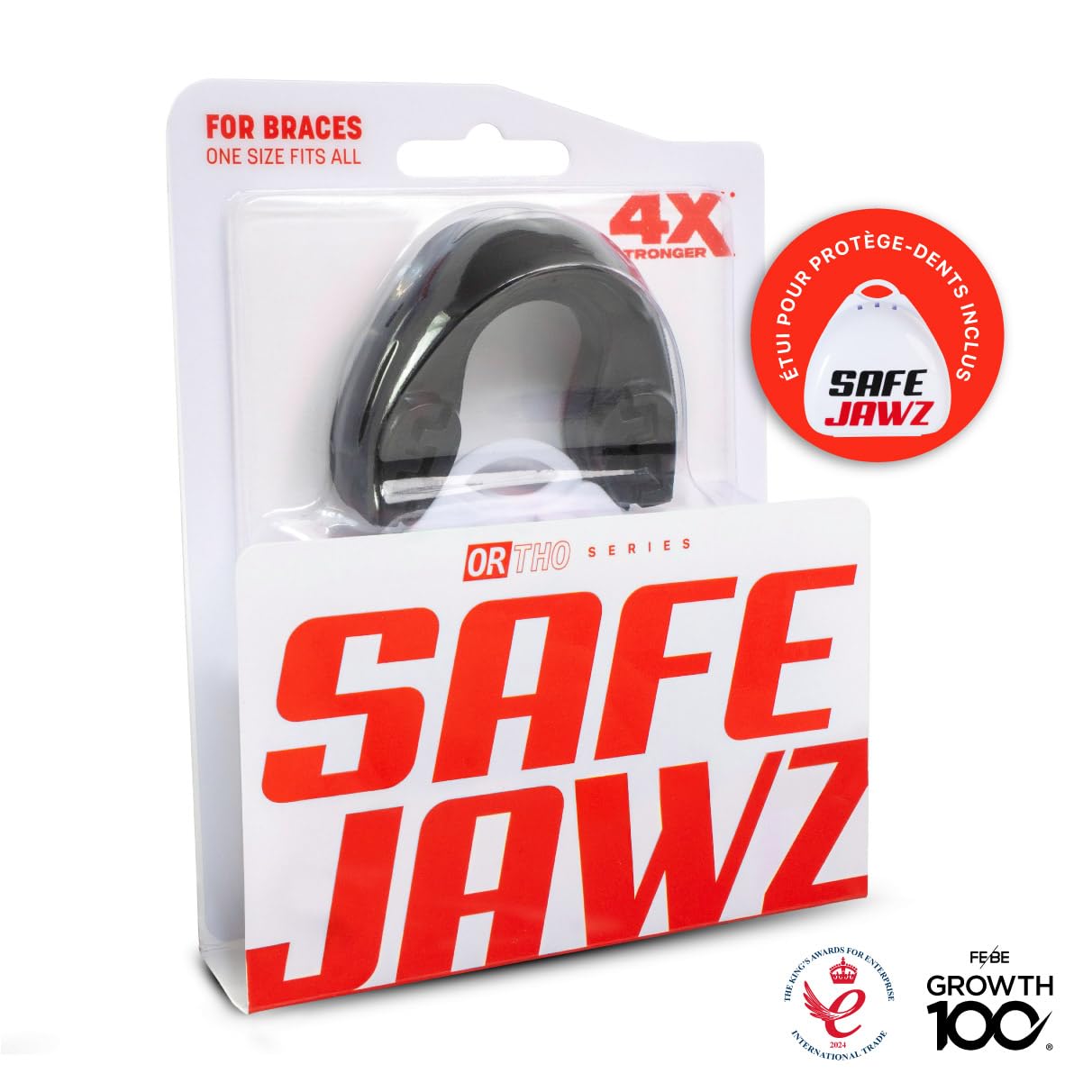 SAFEJAWZ Sport Protège-Dents pour Appareil Orthodontique. Protection intégrale pour Tous Les Sports, notamment Le Rugby, MMA, Hockey, Les Arts Martiaux et la Boxe (Noir)