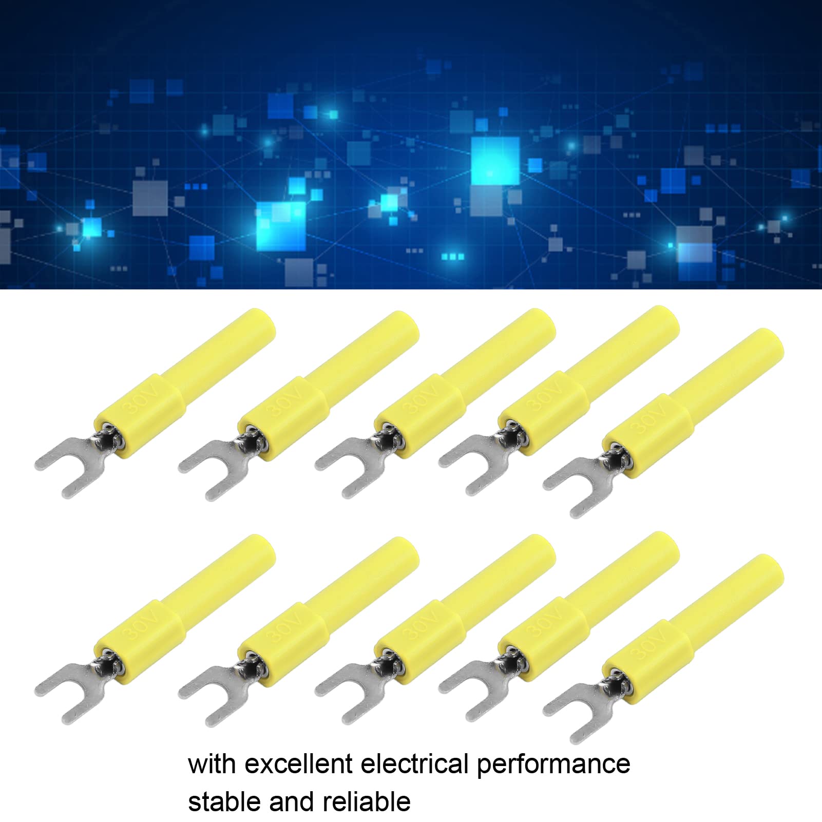 10pcs U Type Electrical Crimp Fork Spade Wire Connectors for Testing Multimeter, 4mm (Yellow)