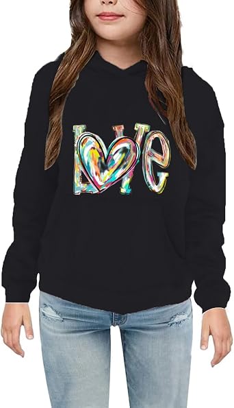 Girls Pullover Tops Cute Cartoon Graphic Print Sweatshirt Clothes Football Heart Print Girls Sweashirt