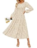 Women&apos;s Fall Boho Floral Midi Dress 2025 Casual Long Sleeve Crewneck Flowy Wedding Guest Long Dresses