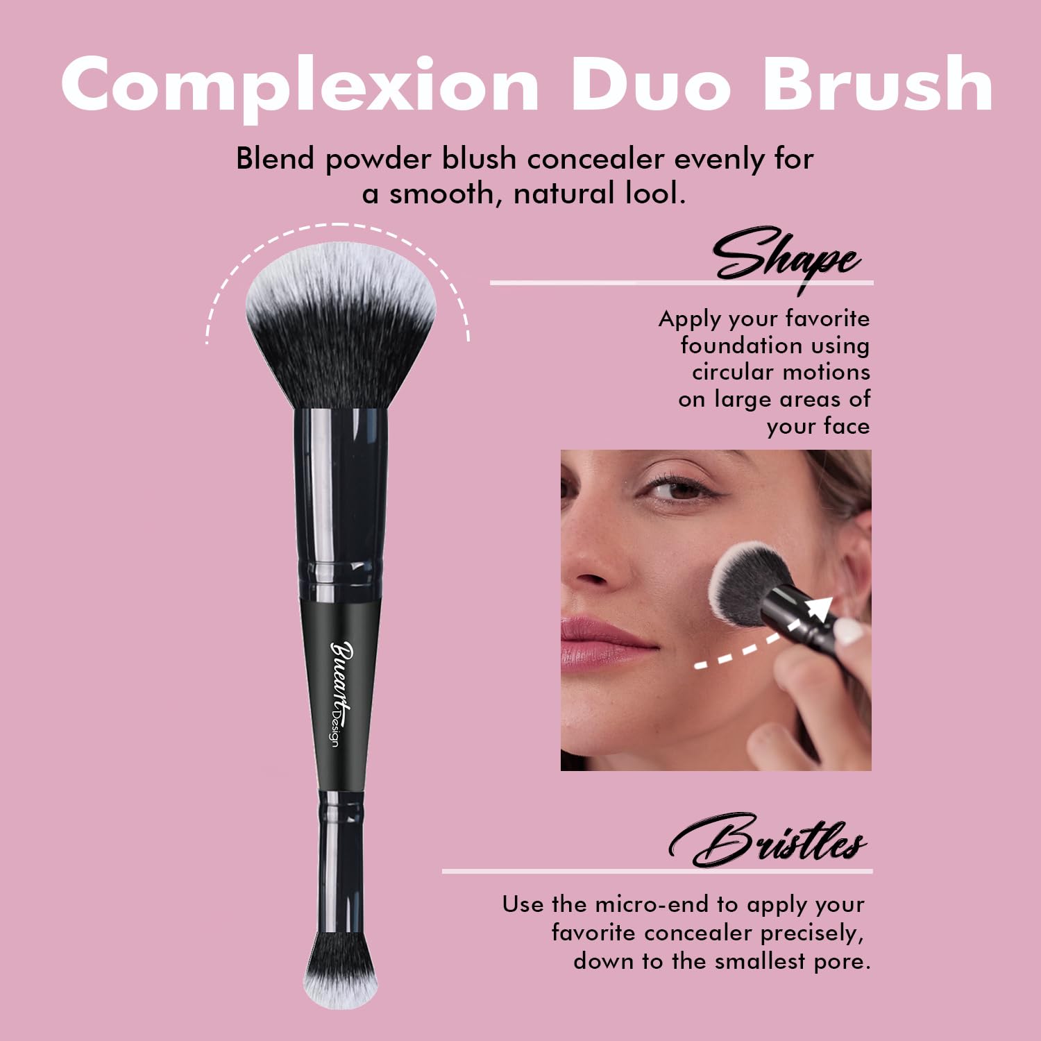 M4 - Brocha de doble punta en polvo en crema y cepillo para base de maquillaje, polvo fijador, rubor, bronceador, corrector