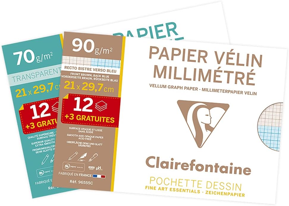 Clairefontaine Lot De 2 Pochettes Calque Supérieur 15 Feuilles 21x29,7cm 70/75g - Papier De Qualité Pour Dessin
