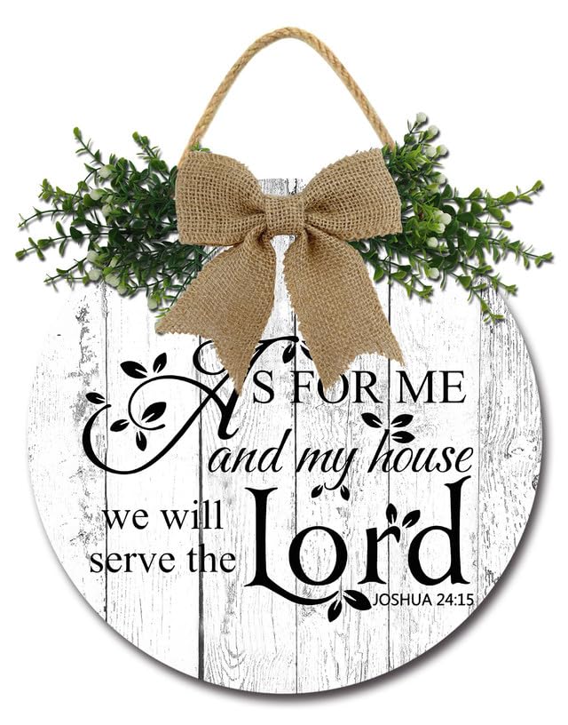Sokomurg As for Me and My House We Will Serve The Lord Wall Sign Rustic Round Wooden Hanging Wall Decor Farmhouse Wreaths Wall Decoration for Home