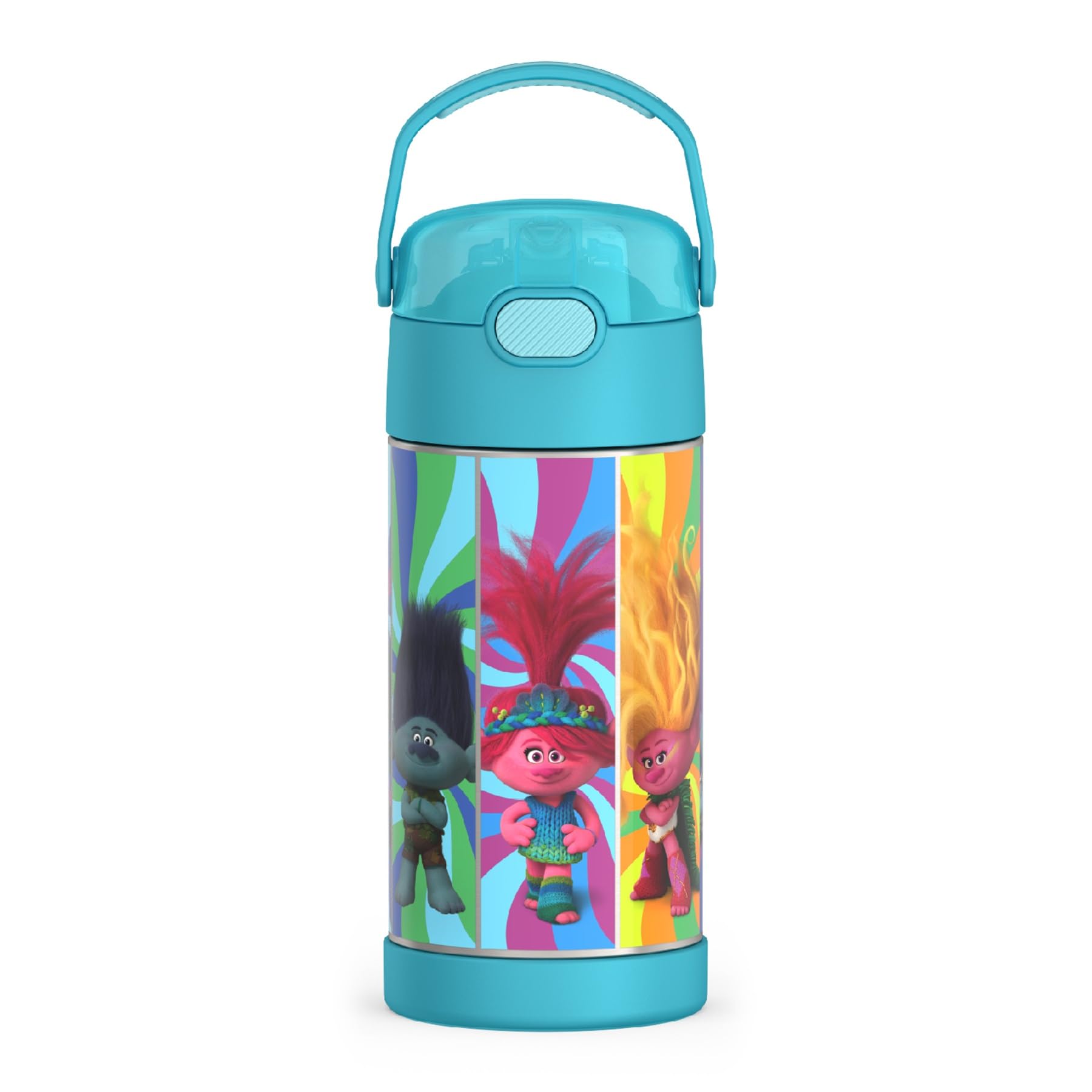 THERMOS FUNTAINER Water Bottle with Straw - 12 Ounce - Kids Stainless Steel Vacuum Insulated Water Bottle with Lid, Trolls 3