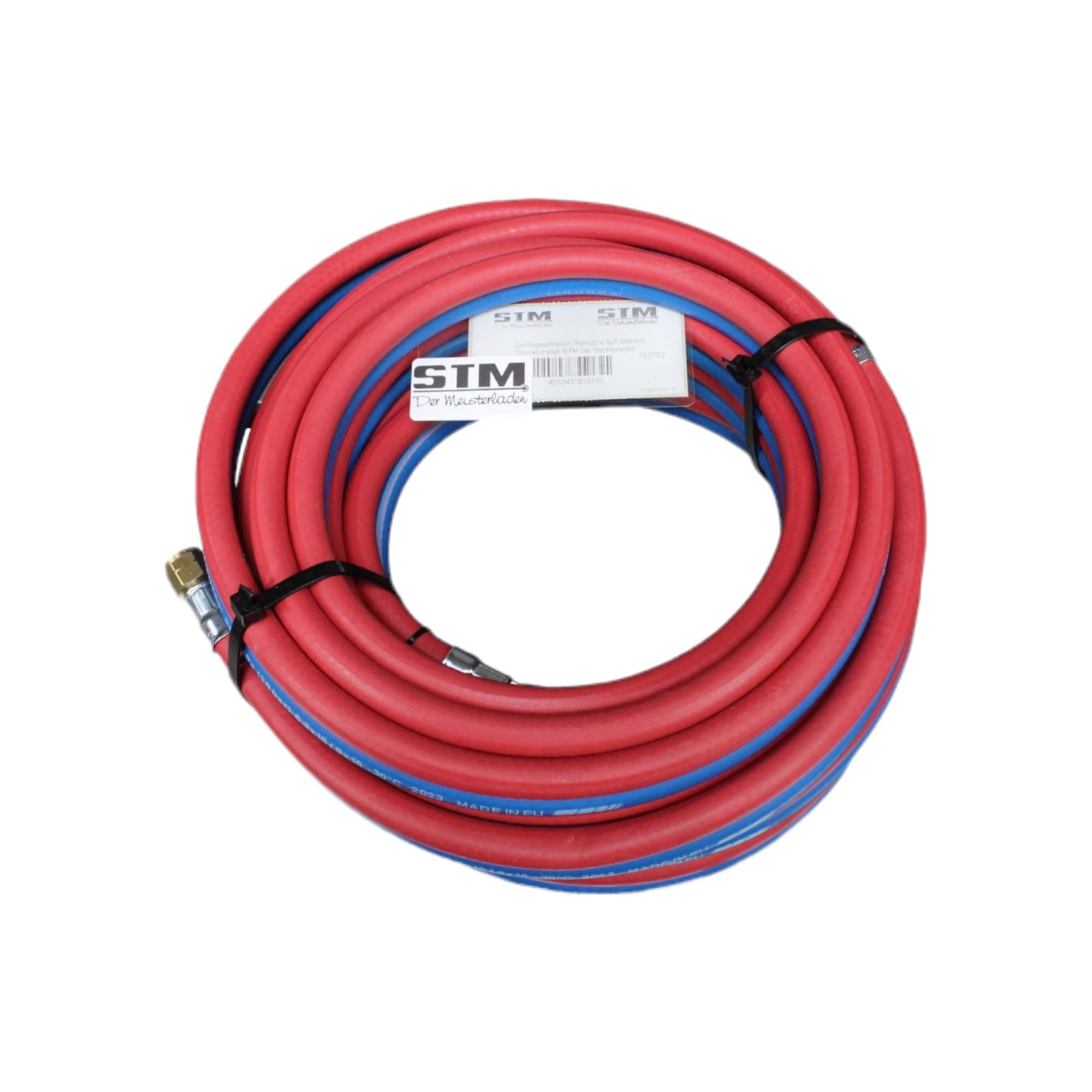 Manguera doble para autogénico, acetileno, oxígeno, 5 m, 10 m, 20 m, 9 x 6, con conectores (10 m)