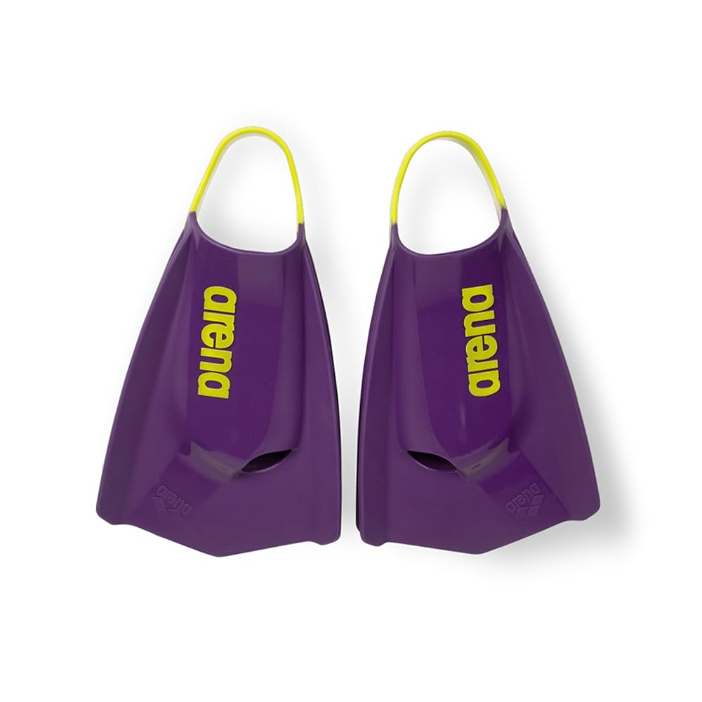 Arena Unisex Adult Powerfin Pro II Swim Training Fins Men and Women Silicone Short Blade Flippers Left/Right Customized, Plum/Arctic Lime, Size 12.5-13.5