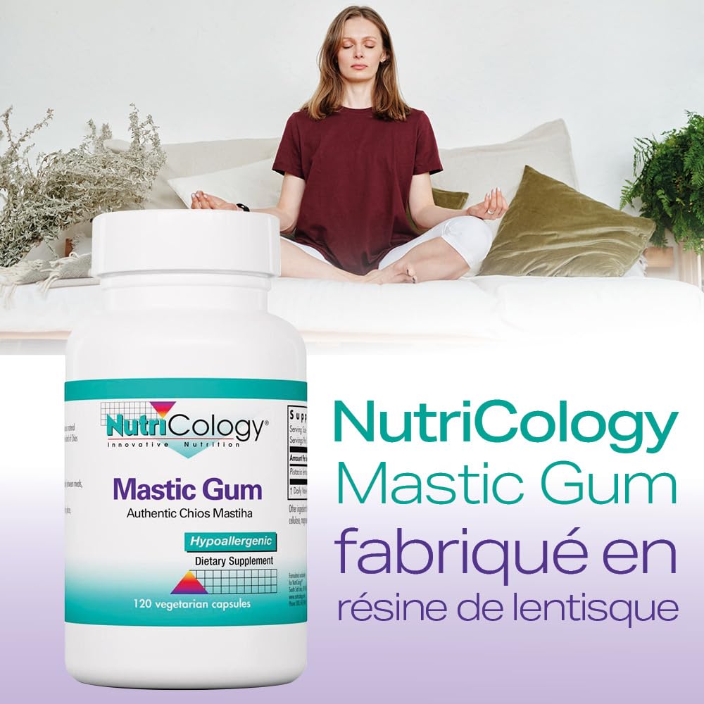 Nutricology, Mastic Gum (Mastix), 500mg, 120 Capsules végétaliennes, Végétarien, Sans Gluten, Sans Soja, Sans OGM