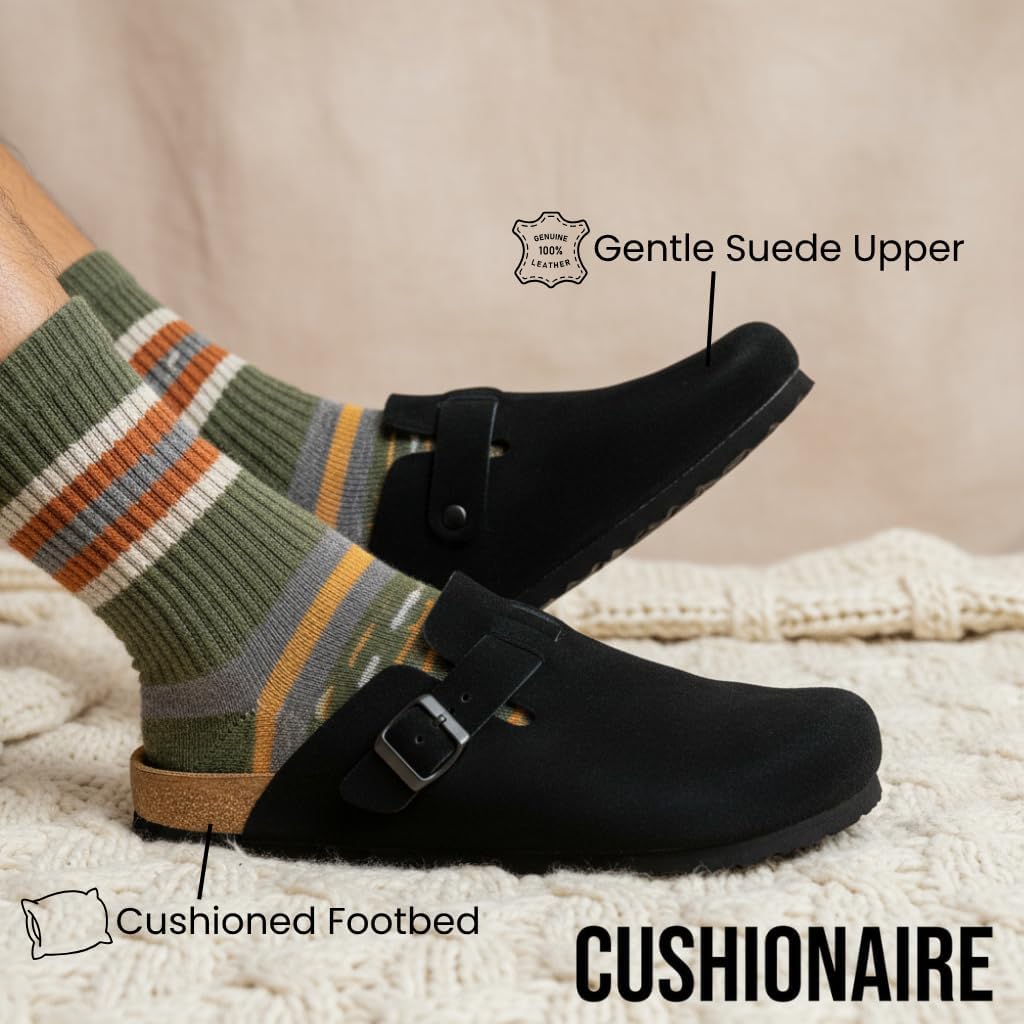 CUSHIONAIRE Haze Genuine Suede Leather Mens Clogs - Comfortable Slip On Potato Shoes for Men with Adjustable Buckle - Image 6