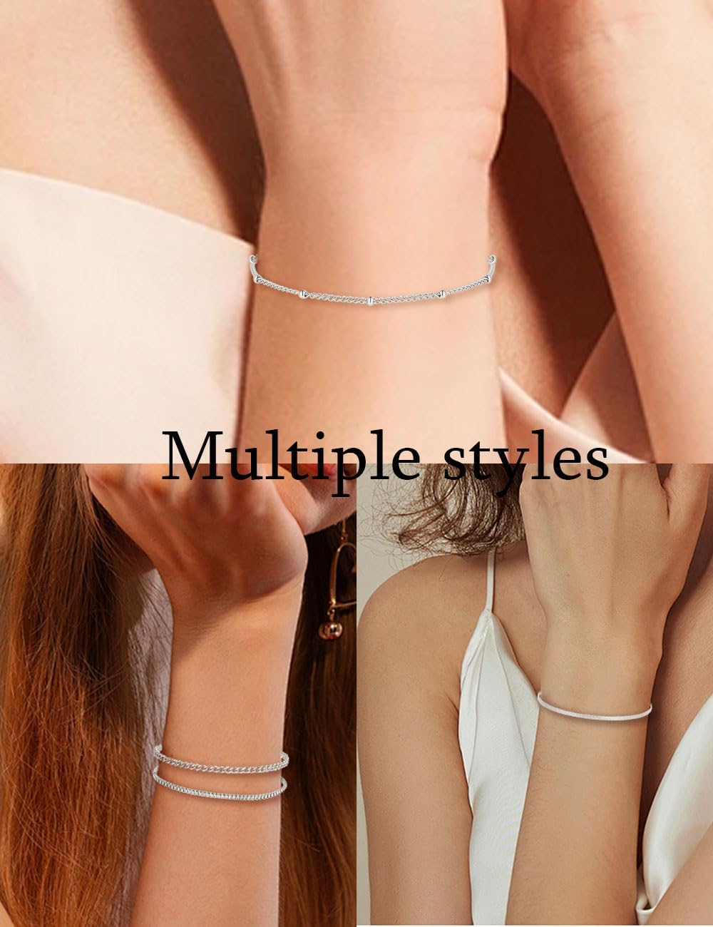 Tornito 6Pcs Gold Bracelets for Women 14K Gold Plated Stainless Steel Chain Bracelets Stackable Paperclip Satellite Figaro Box Rope Herring bone Link Bracelets Jewelry Sets 6.5 Inches Silver Gold Tone - Image 6