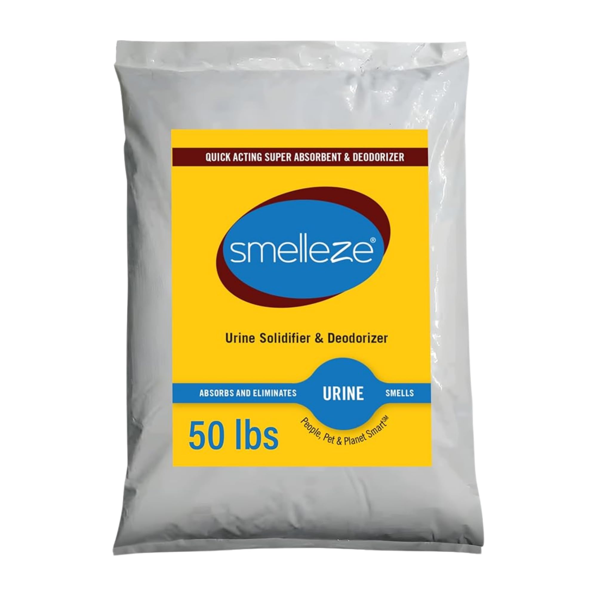 SMELLEZE Urine Super Absorbent, Solidifier & Deodorizer: 50 lb. Powder Rapidly Solidifies Urine & Diarrhea in Pet Loo, Dog Litter Box, Pet Potty Trainer, Portable Urinals/Toilets, Bedpans, etc.