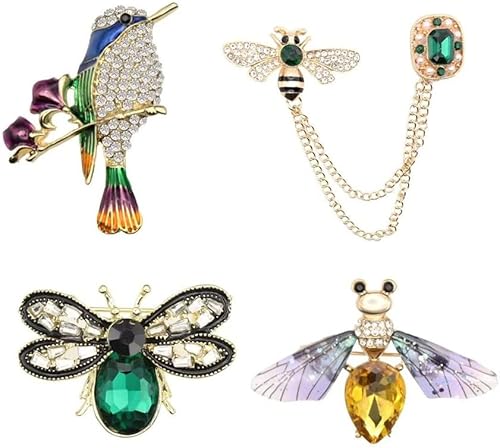 Nyx&lvy Vintage Crystal Flower Brooch Set, 3 Pieces, Purple Pink Green Rhinestones, Gold Tone Floral Pins for Wedding and Evening Wear Christmas gift