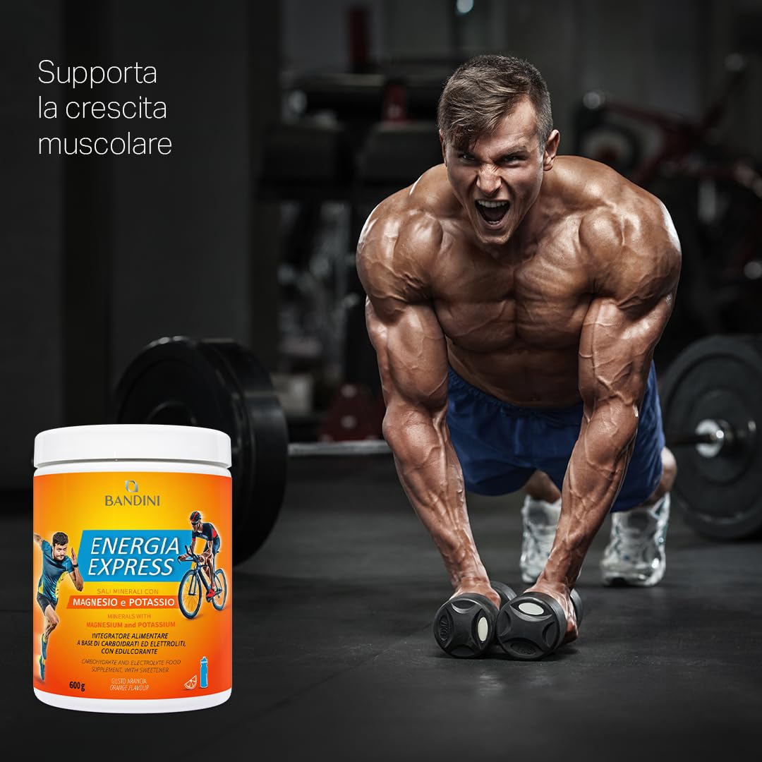 Bandini® Energia Express (MAGNESIO E POTASSIO) 600g Polvere, Sostiene l'organismo con i Sali Minerali, Integratore Alimentare a base di Carboidrati ed Elettroliti con Zuccheri, Palestra ed Allenamento