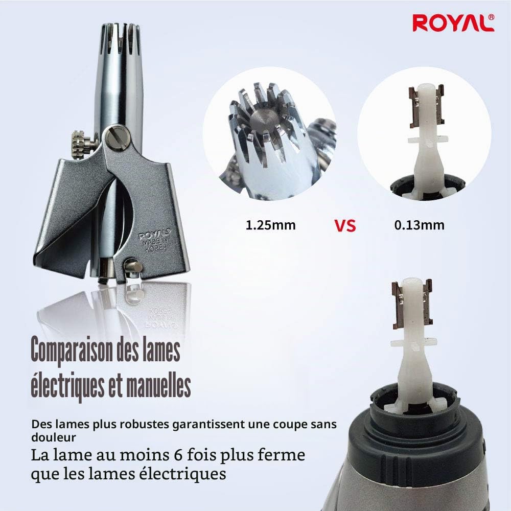 ROYAL [Fabriqué en Corée] Tondeuse à poils de nez pour homme Birdie, manuelle, sans pile, étanche, indolore avec douze lames à double tranchant, mécanisme breveté ET-4