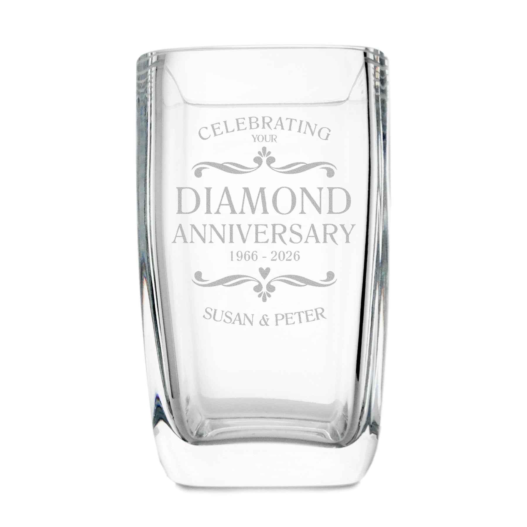 The Gift Experience Personalised 60th Diamond Wedding Anniversary Glass Vase, Personalised Gift, Vases, Bespoke Gifts