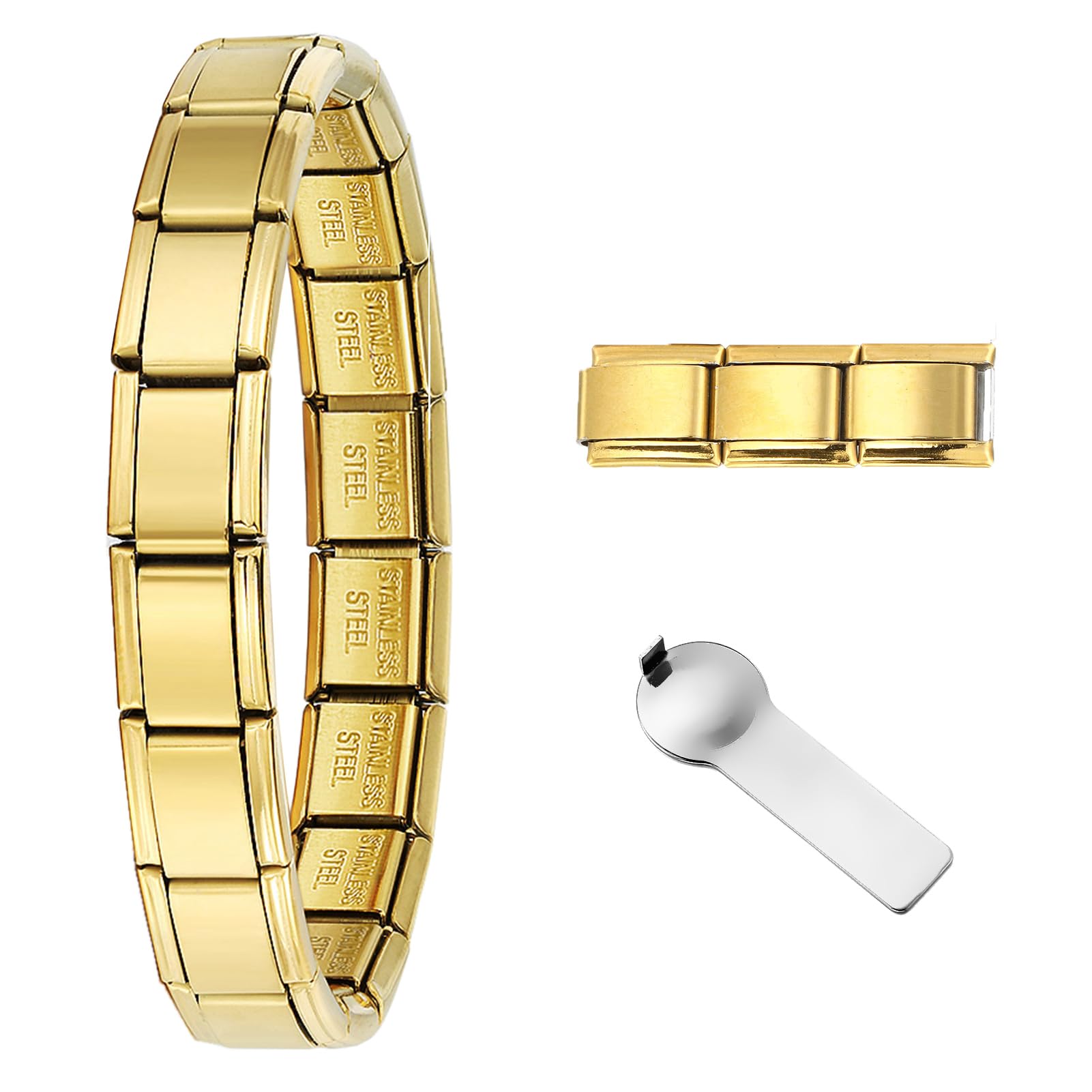 9mm Italian Charm Bracelet Classic Starter 18+3 Links Size 6.5~8.3 in with Connector Tool Stainless Steel for Women Men Son Daughter GIFT Gold丨Silver