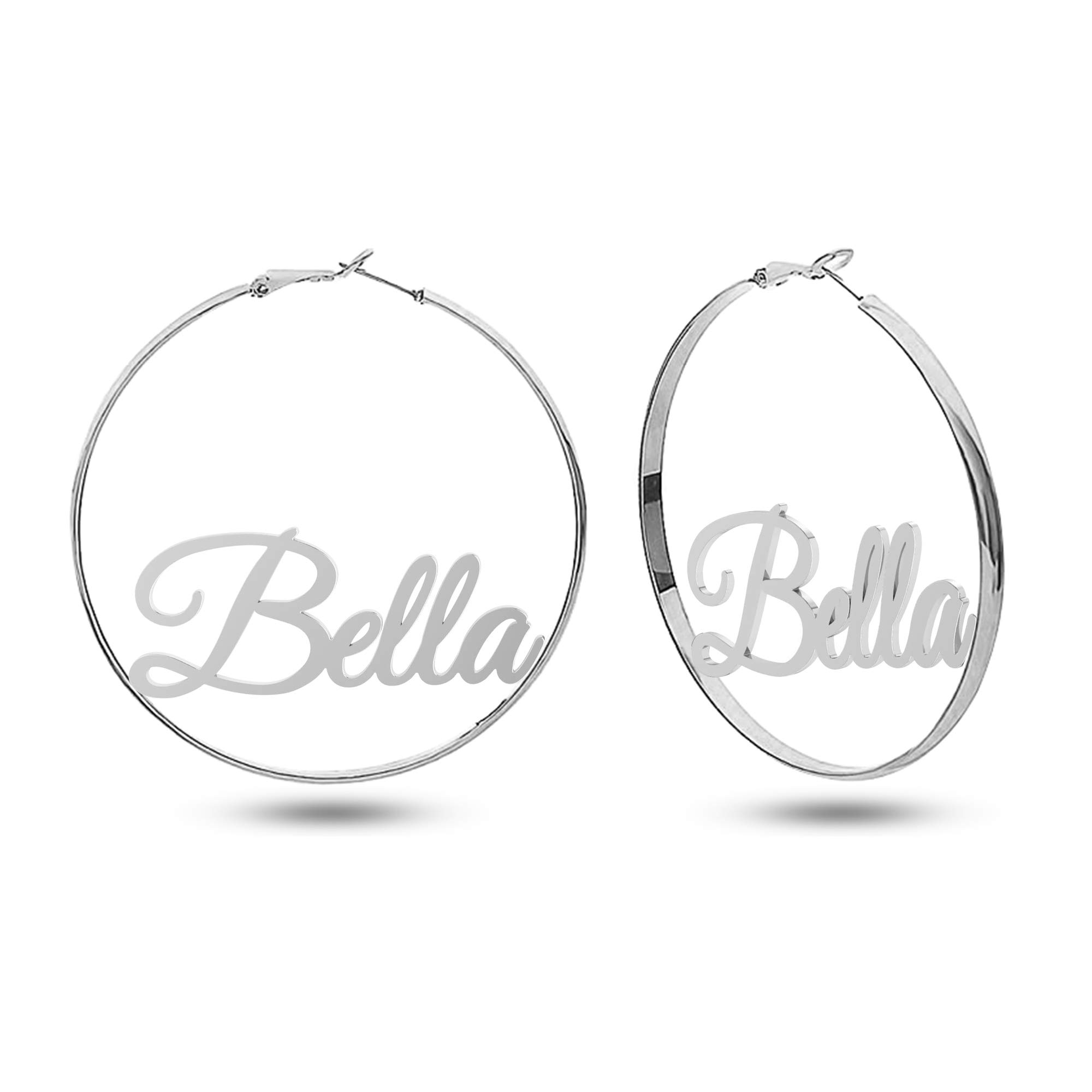 Silver StylePersonalized Customized Name Large Omega Back Clutchless Hoop  Earrings for Teen Women Personalized Gift Personalised Name Gift