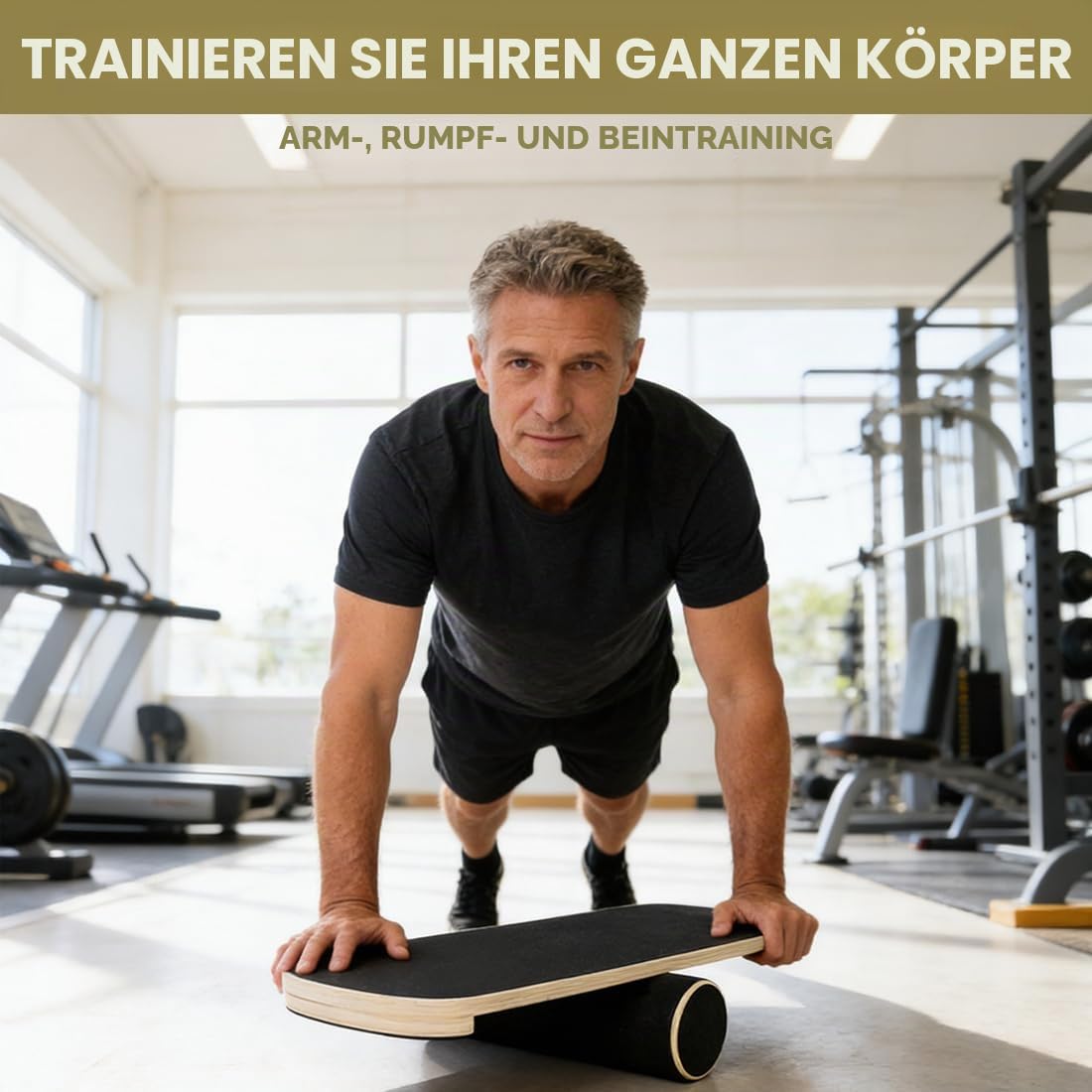 Balance Board, Holz-Gleichgewichtsboard mit verstellbaren Stoppern und Rollen, Holz Balance Board Trainer Rollbrett zur Verbesserung des Gleichgewichts, Übungen, Surf-Trainer und Boardsport