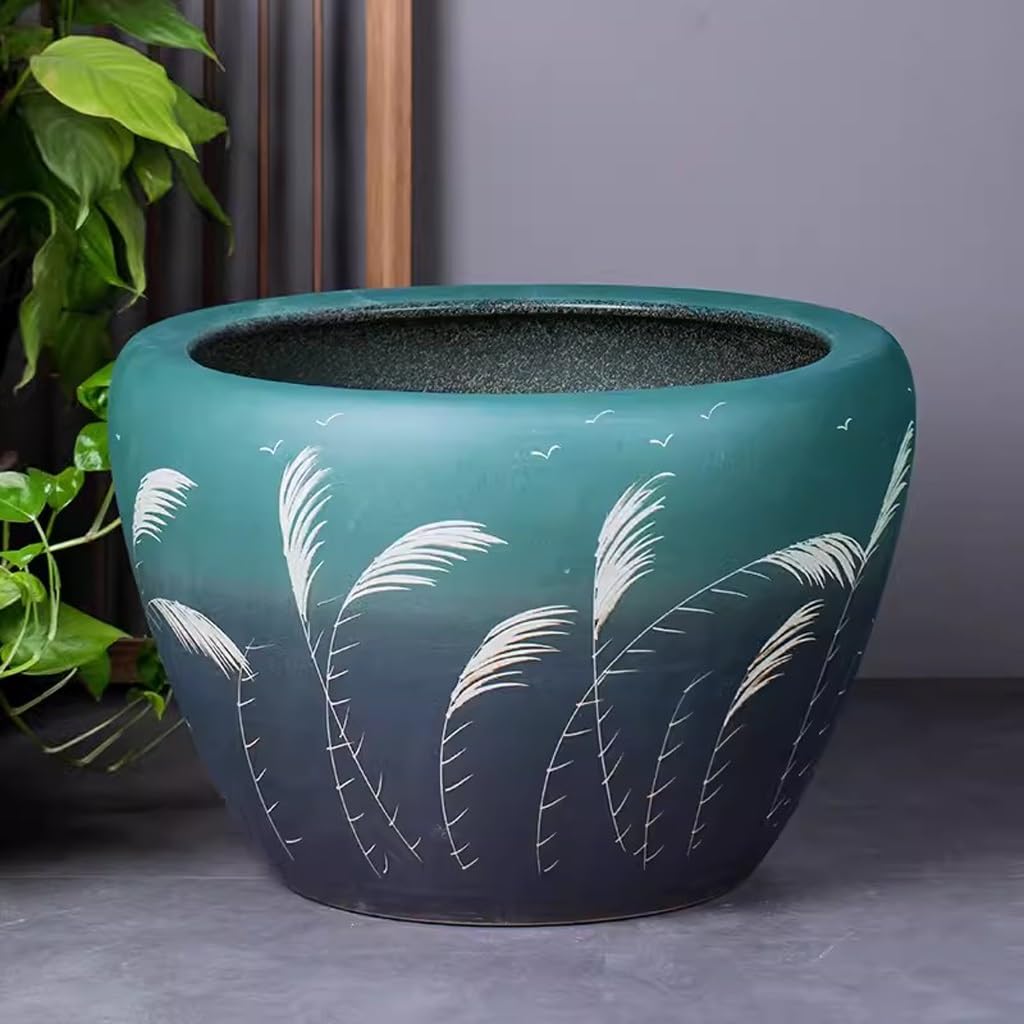 Acuario Tanque de Agua de cerámica de Cilindro Grande for jardín, Tanque de pez Dorado, Cuenco de Loto, Maceta de Lirio de Agua de Loto, Tanque hidropónico Decoración De Acuarios(53cm)