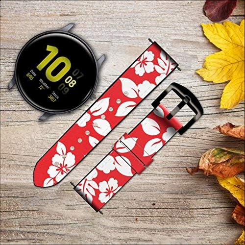 Miniatura 2 de CA0215 Hawaiian Hibiscus Pattern Leather & Silicone Smart Watch Band Strap for Samsung Galaxy Watch Watch3, Gear S3 Models Gear S3 Frontier Gear S3