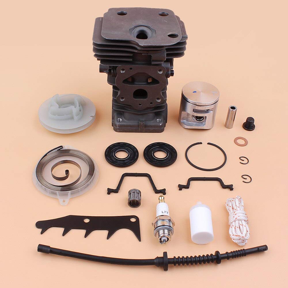 Pistón de cilindro sello de aceite polea de arranque parachoques de resorte pico apto para Husqvarna 450 445 450E Kit de reconstrucción de motor de motosierra de gas - 44 mm