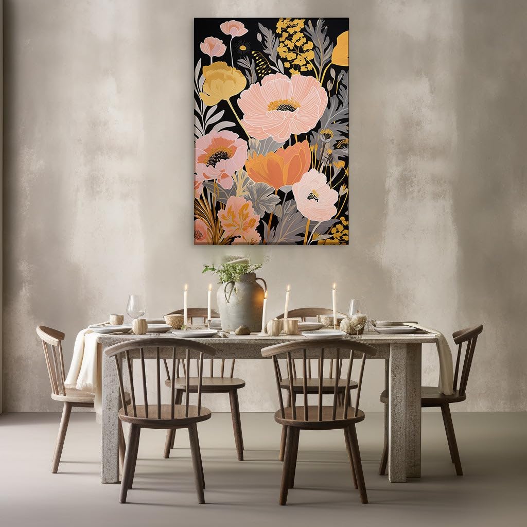 Canvas for Living room. Whispers of Spring: A Dreamy Bouquet in Pastel on Midnight Canvas, 27 x 18 inch Canvas Wall Art - Inspirational Office Decor - 69x46 cm (27x18 inch)