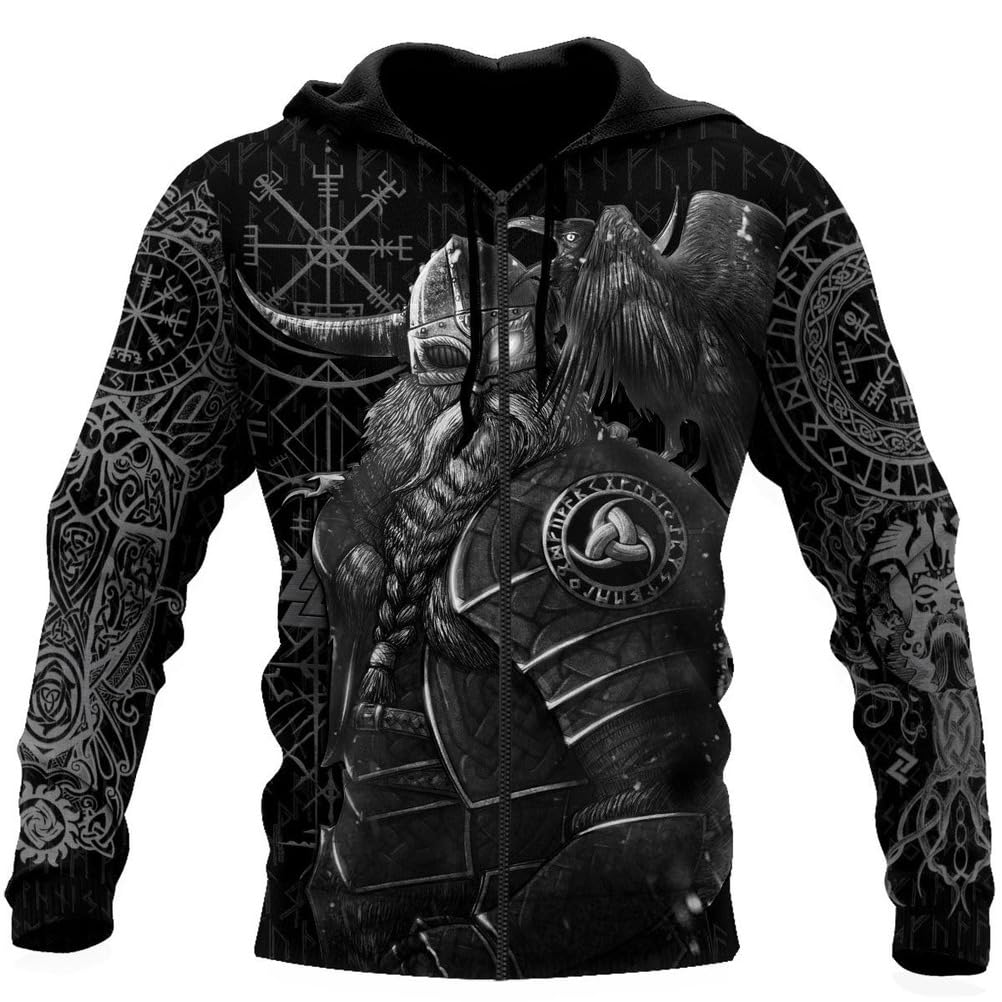 Męska bluza z kapturem Odin Róg Vegvisir Valknut Yggdrasil Letnie zimowe kostiumy cosplay Wikingowie, Zip Hoodie, 4XL